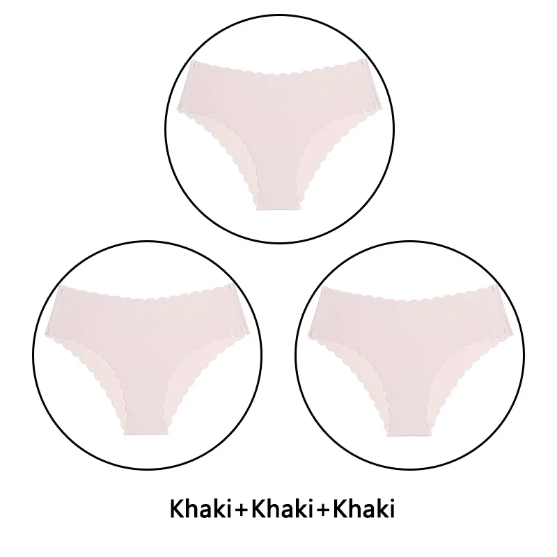 Khaki Khaki Khaki 3 шт./партия, сексуальные трусики с оборками женский сексуальный бесшовный трусики с низкой посадкой, однотонное мягкое нижнее белье, женские Ультра тонкие трусики, нижнее белье - Цвет: Khaki Khaki Khaki