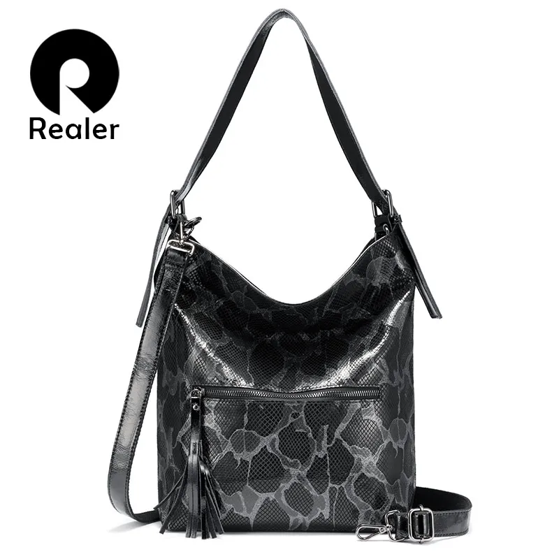 Женские сумки из натуральной кожи Realer большие вместительные через плечо 2019|Сумки