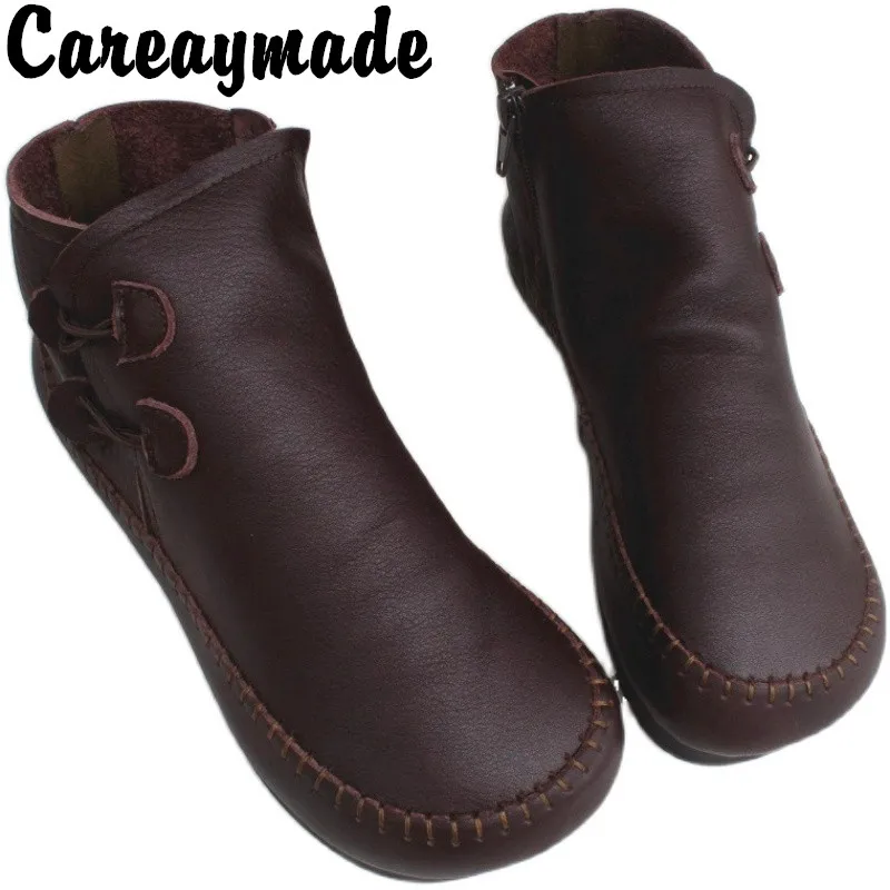 Careaymade-New Genuine leather flat soft sole comfortable short boots high top women shoes pure leather original single shoes