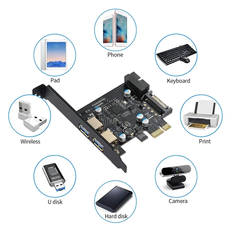 

PCI-E to USB 3.0 2-Port Expansion Card, with 15-Pin SATA Power Connector and 19-Pin USB3.0 Interface