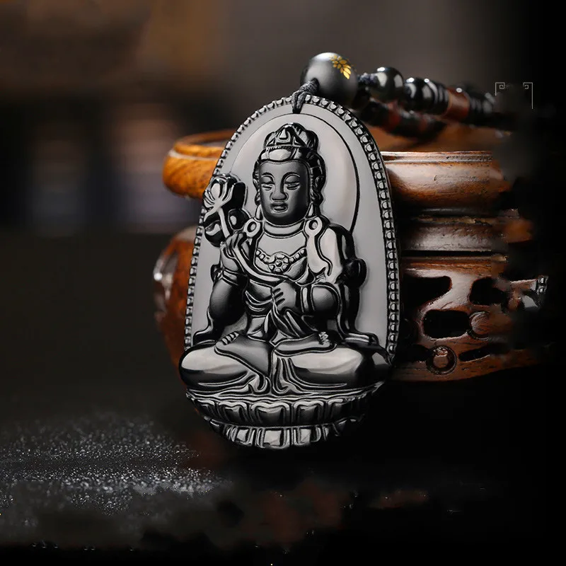 Натуральный черный обсидиан ожерелье из бисера ручной работы кулон Будды модное