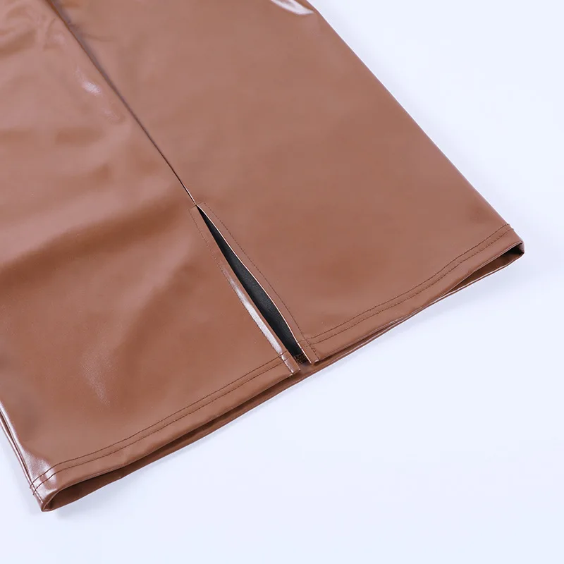 

Faux Leather PU Vintage Dress Hollow Out One Shoulder Sleeveless Package Hip Split Skinny Backless Nightclub Streetwear 2021