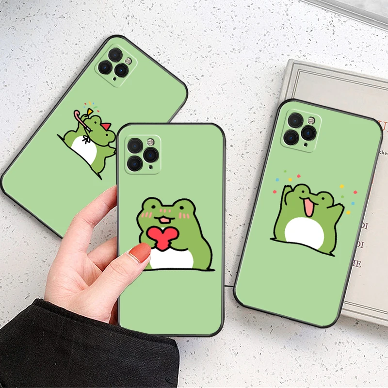 

Phone Case For iPhone 12 11 Pro Max 13 Mini X XS Max XR 7 8 SE 2020 6 6S Plus Funny Animal Frog TPU Carcasa Funda Black Cover