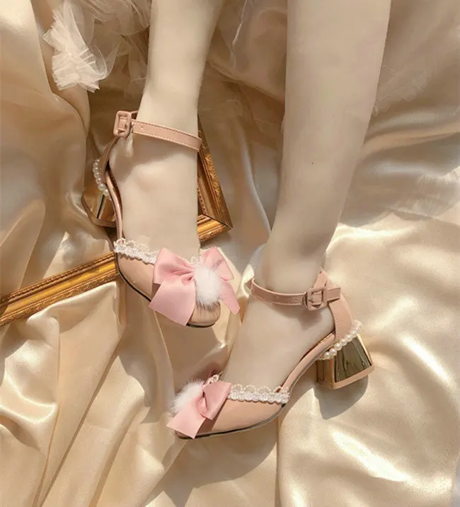 Элегантная Милая женская обувь принцессы в стиле ретро с жемчугом кружевом и