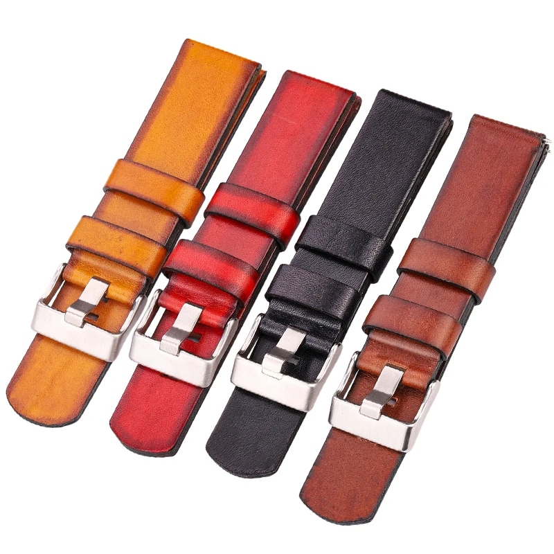 Double-sided Genuine Leather Watch Band Strap Women Men 22mm 24mm 26mm Cowhide Watchband Belt Black Red Yellow  Brown Bracelet