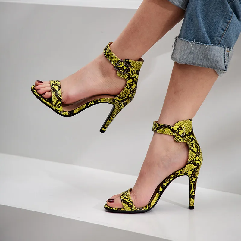 

ASUMER 2020 hot sale 10cm thin high heels women sandals snake pu buckle summer party wedding shoes ladies big size 33-43