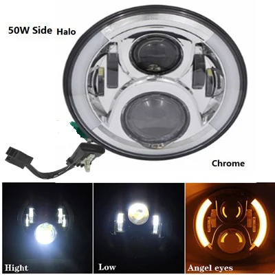 50W halolight chrome Круглый 7 ''мотоцикл черный проектор Moto светодиодный светильник лампа головной светильник для Harley Sportster Touring Street Glide Softail FLHXF Trike - Цвет: 50W halolight chrome