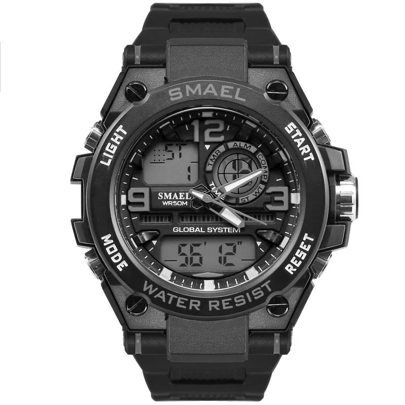 BK GY Shock Luxuly мужские наручные часы золотые цифровые часы мужские водонепроницаемые 50 м светодиодный часы мужские часы с большим циферблатом мужские спортивные часы - Цвет: BK GY