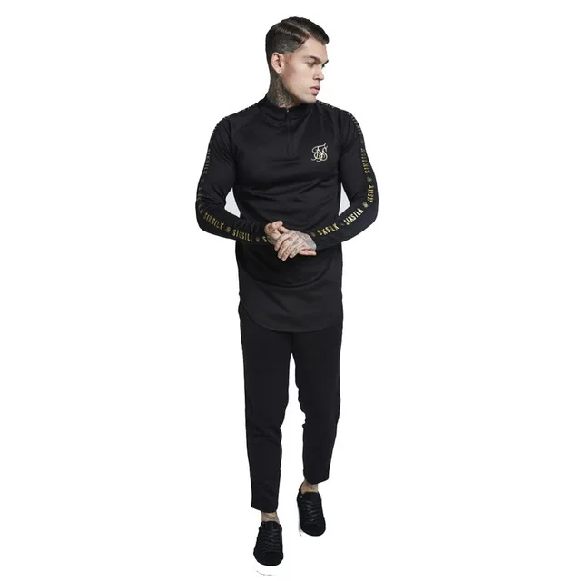 

2019 Autumn Fashion High-elasticity Sik Silk T-shirt Men long Sleeve Fitness T shirt Men's solid gyms Bodybuilding brand T-shirt