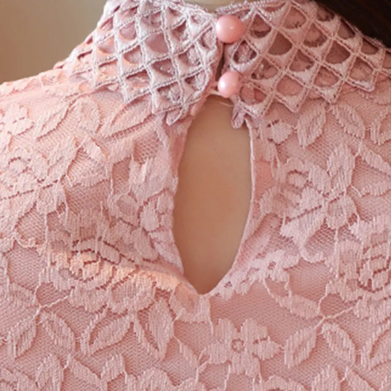 

Lace bottoming shirtwomen's stand-up collar autumn and winter clothes warm and velvet thickening long-sleeved slim-fi T00604N