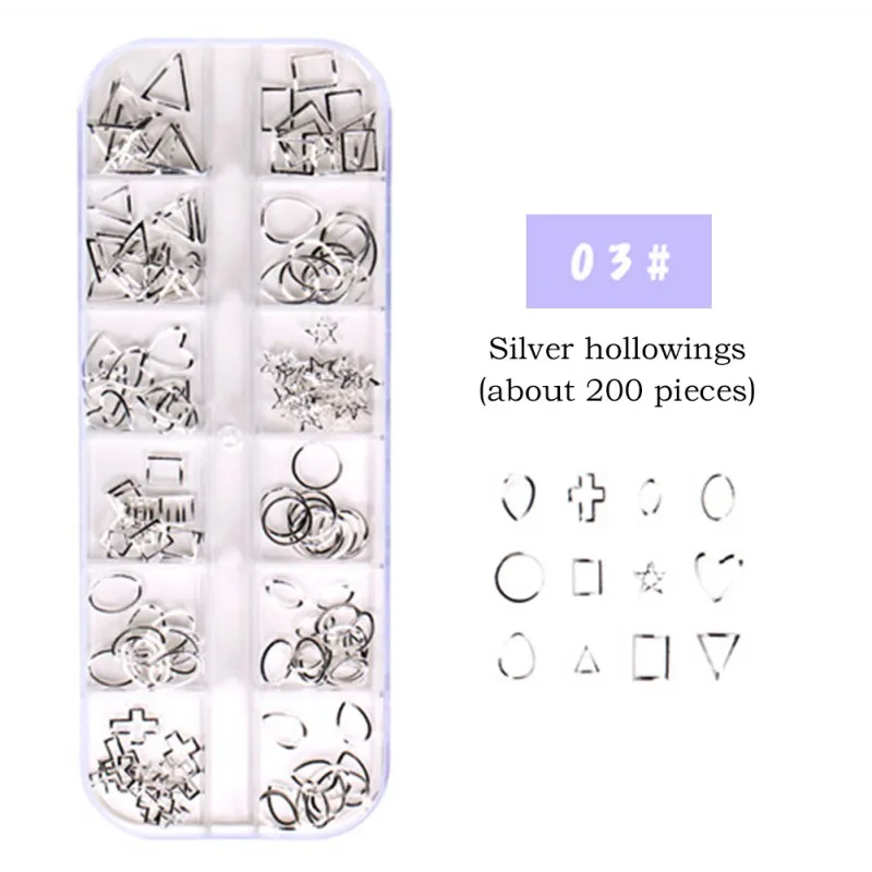 4 коробки для дизайна ногтей стразы розовое золото заклепки шпильки 3D пайетки