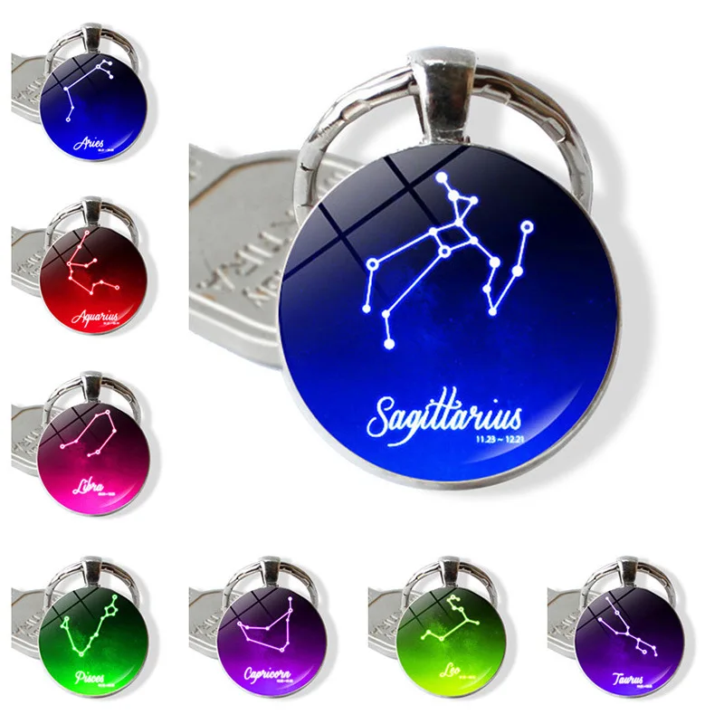 

WG 1pc Colorful Creative Twelve Constellations Time Gem&stone Glass Keychain Keyring Pendant Jewelry Accessories