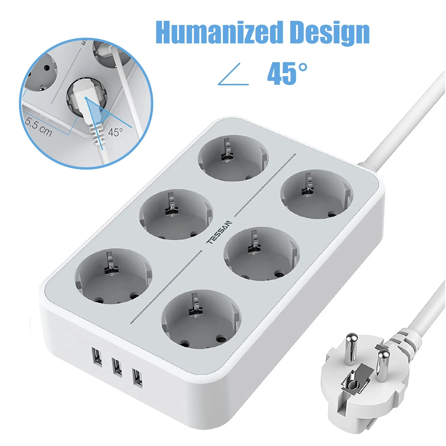 

Extension Socket Power Strip with 2 M Extension Wire 6 AC Outlets and 3 USB Ports EU Plug On Off Switch Adapter for Phones