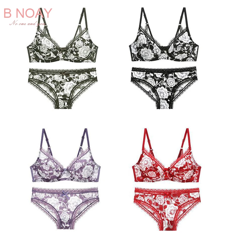

Plus Size Lingerie Ladies Femme Backless Thin Sexy Lace Bra Set Print Flowers Bra Brassiere Comfort Underwear Female