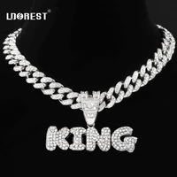 iced out bling king letter pendant necklace 13mm miami cuban link chain full rhinestones necklaces men male hiphop charm jewelry