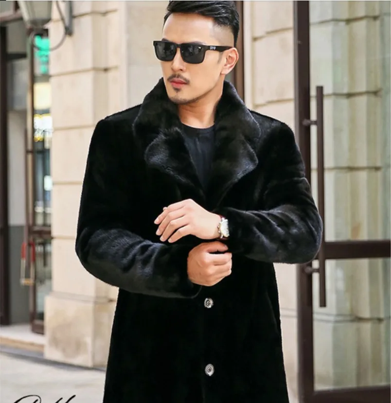 Suit collar style Осень и зима стиль имитация норки шуба мужская одежда длинная стильная шуба и шапка мех норки в целом мех норки трава - Цвет: Suit collar style