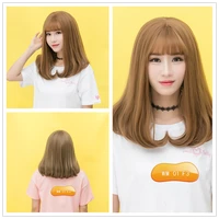your style 8 colors synthetic long straight natural hair wigs with bangs womens african american hair brown gray color