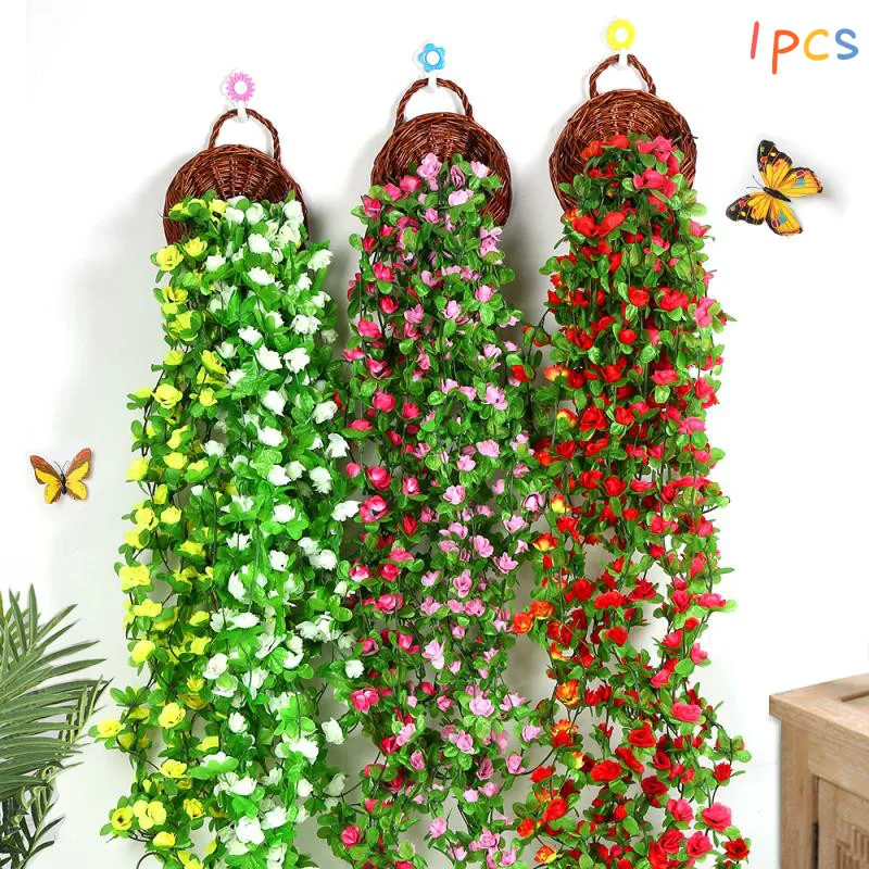 

Wisteria Artificial Flower Vine Ivy Leaf Garland Silk Rose Flowers Rattan String Vine Wedding Arch Flower Home Garden Decoration