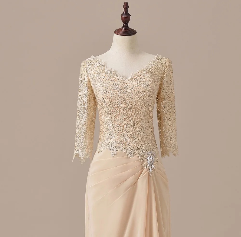 Элегантное платье с рукавами три четверти кружевное для матери невесты длинное