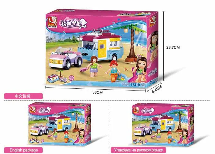 Sluban B0606 272pcs Pink Dream Girl Camper Camping Car Vacation Building Block DIY Bricks 2 Assembled Funny Toy | Игрушки и хобби