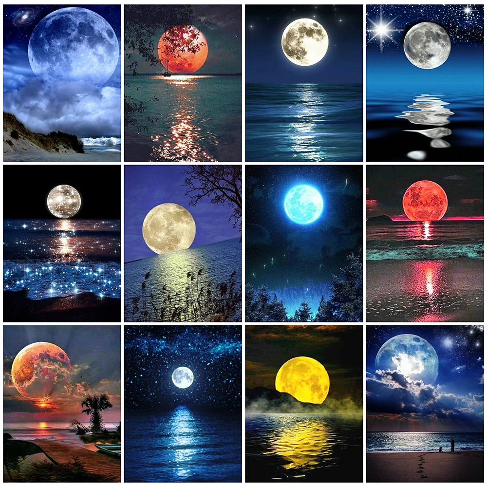

EverShine 5D DIY Diamond Painting Moon Diamond Embroidery Landscape Full Square Rhinestones Sea Picture Mosaic Handmade Gift