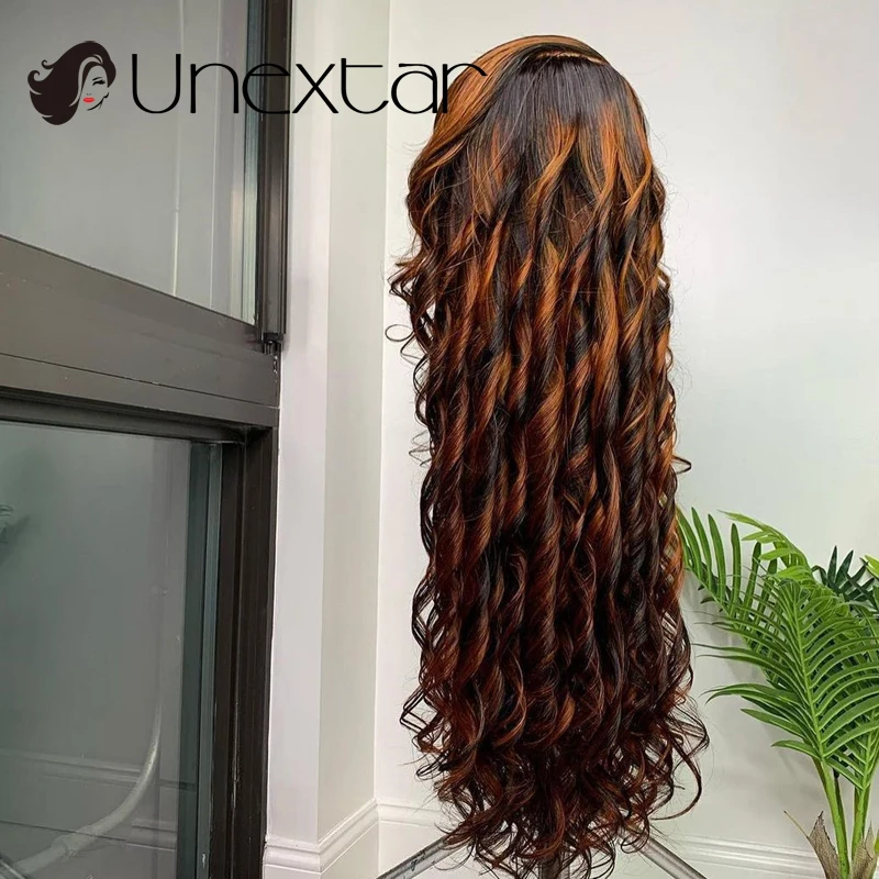 Unextar 13x4 Human Hair Wig Honey Blonde Lace Left Part Human Hair Wigs 180% Brazilian Highlight Color Deep Wave Lace  Wigs