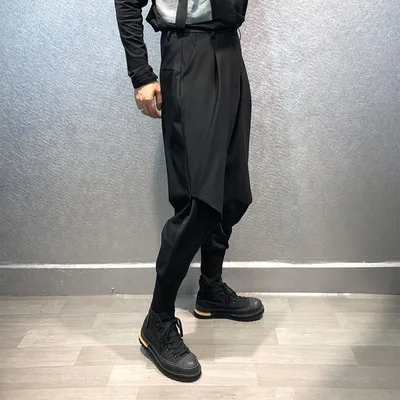 Original Akihito style loose black pleated leggings dark black department iron-free Fashion Harem casual pants men