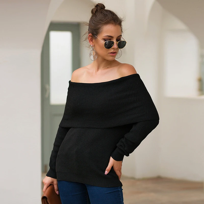 CHICEVER Elegant Knitting Sweaters For Women Slash Neck Long Sleeve Pullover Sweater Female 2019 Autumn Fashion New Clothes | Женская