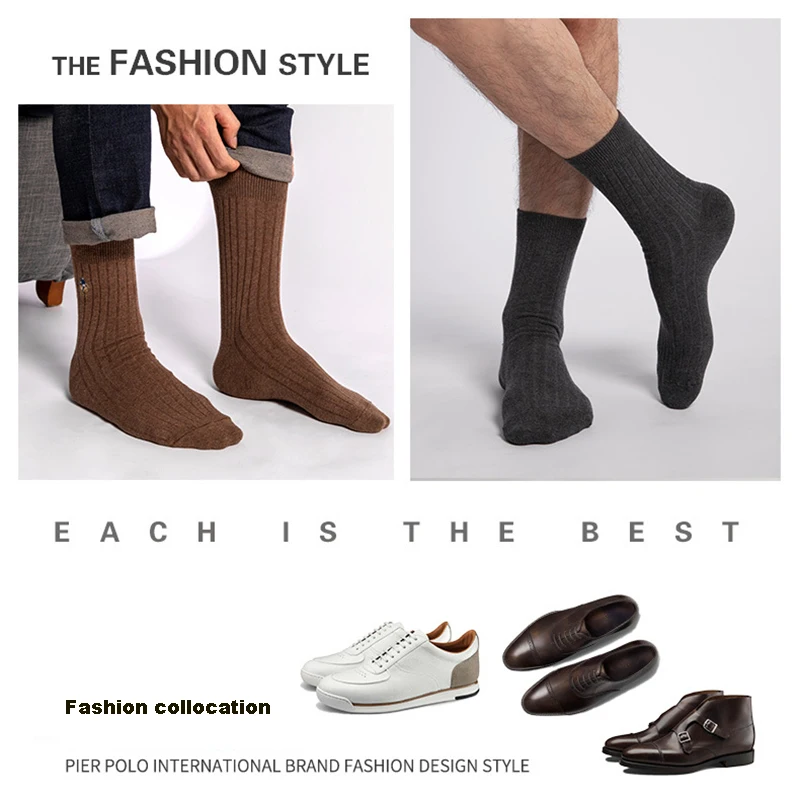PIER POLO Cotton Sock Warm High Quality Men Dress Socks Calcetines Hombre Socks Business Winter Men gifts size39-44 sokken 5pair