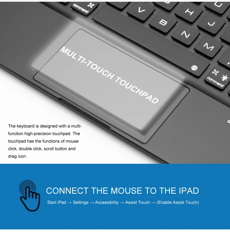[Новинка] 4,0 чехол с bluetooth клавиатурой и сенсорной панелью мыши для нового iPad 9,", алюминиевый корпус+ 7 цветов подсветки+ умный режим сна/пробуждения