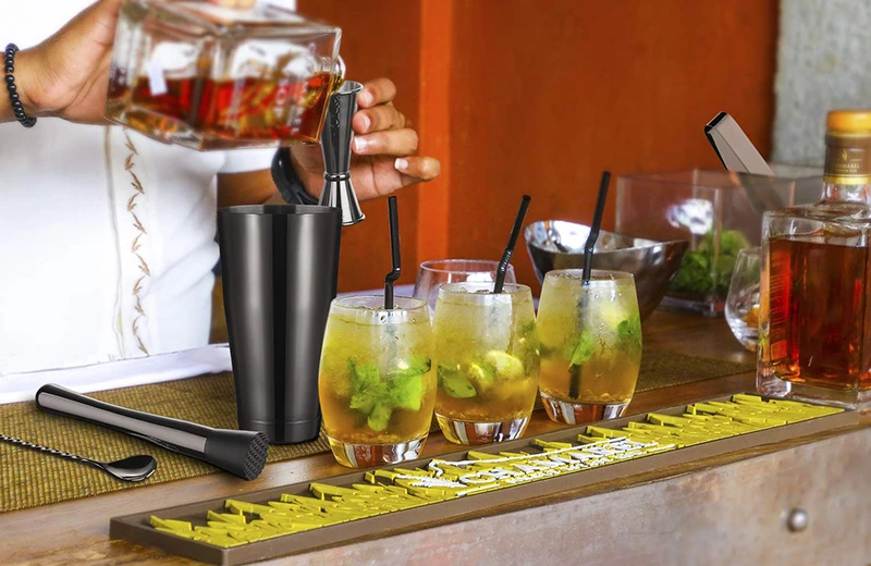 

Cocktail Shaker Bar Set: 2 Weighted Boston Shakers,Cocktail Strainer, Jigger,Muddler and Spoon, Ice Tong and 6 Bottle Pourer