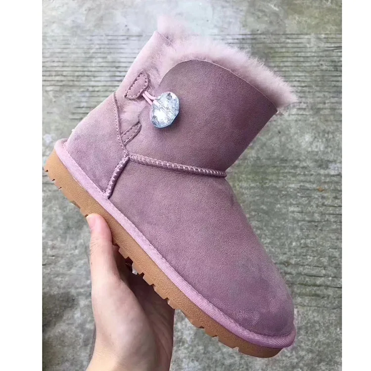 Pink as pic Модные зимние ботинки из натуральной овечьей кожи; классические женские ботинки в австралийском стиле; ботильоны с натуральным мехом; теплые шерстяные зимние ботинки; обувь - Цвет: Pink as pic