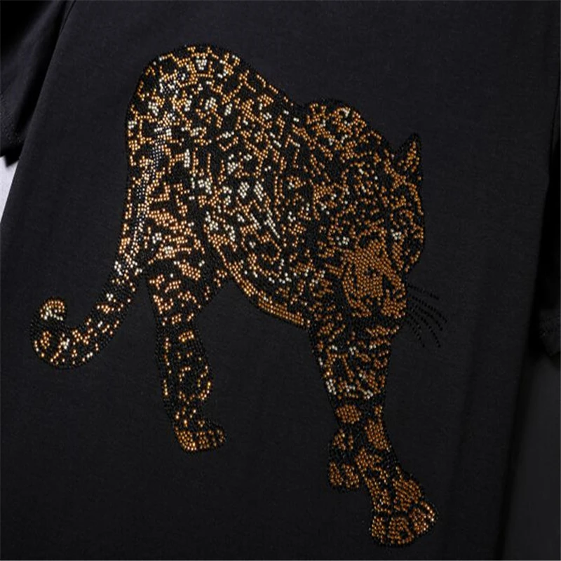 Роскошный дизайн футболка со стразами повседневная с коротким рукавом o образным