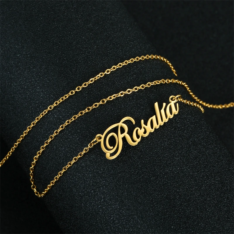 

Stylisteel Gold Color Cursive Letter Name Necklace for Women Fashion Banquet Clavicle Chain Customize Nameplate Pendant Necklace