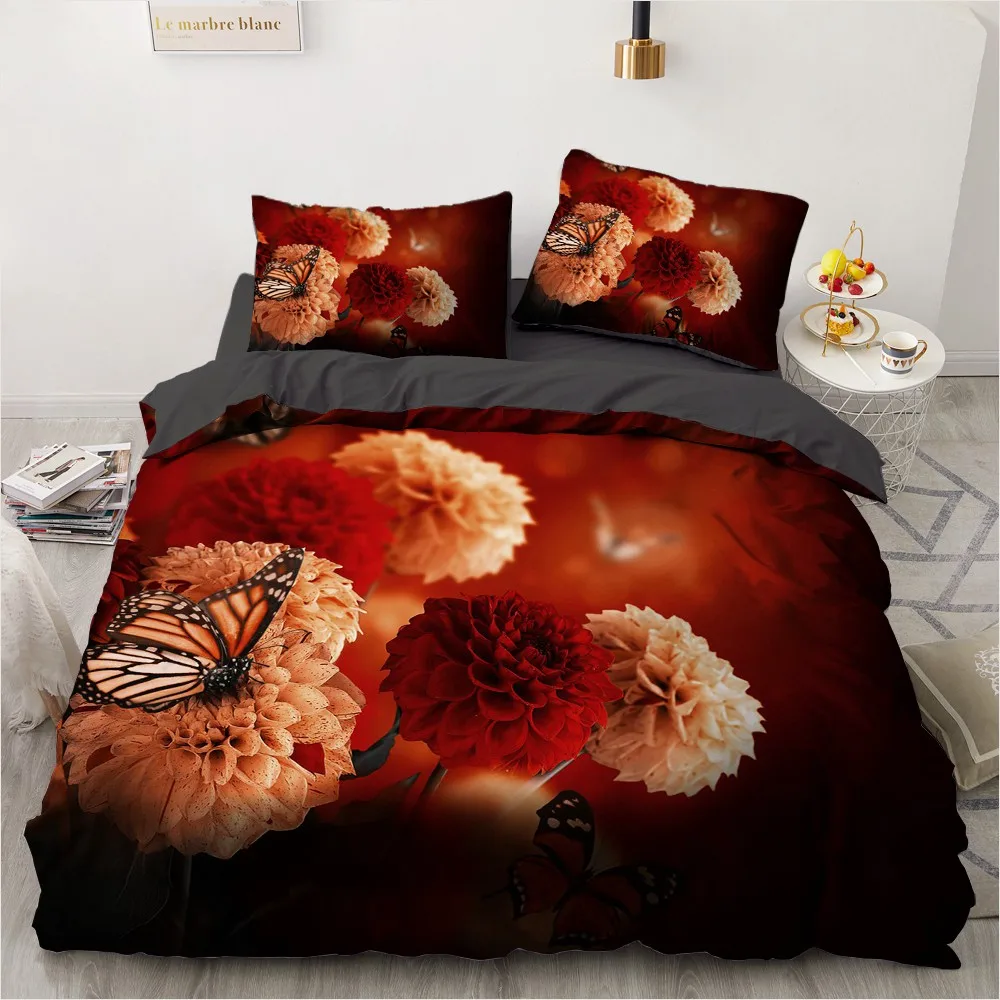 

Flower Duvet Cover Sets 3D Custom Design Rose Bed Pillow Sham 200*230cm Full Twin Double King Queen Size Black Bedding Set