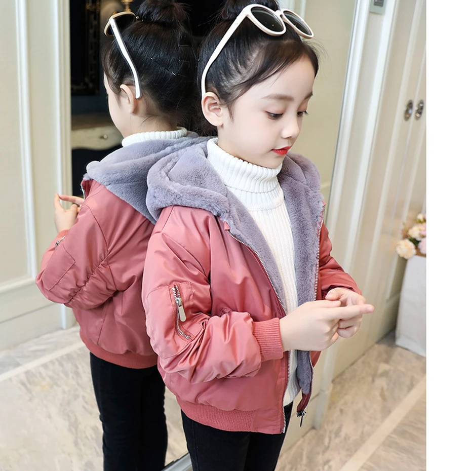Пальто для девочек плотное теплое пальто худи детская верхняя одежда с меховым
