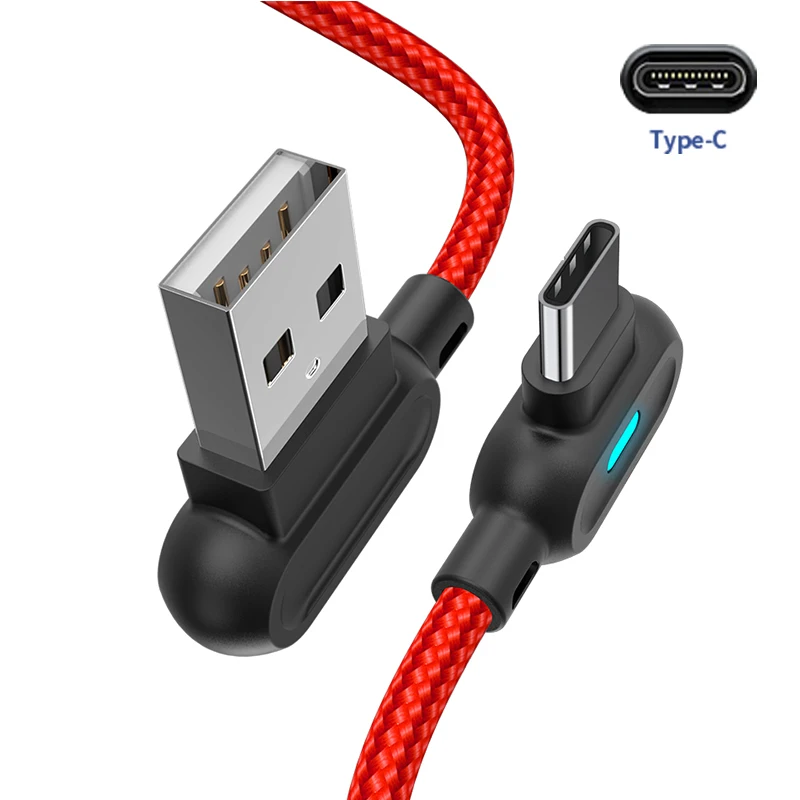 Кабель KSTUCNE usb type-C для huawei Xiaom Redmi Note 7 1 м 2 м Быстрая зарядка 90 градусов кабель type-C для samsung S9 S10 Plus USB C - Цвет: Red Type C