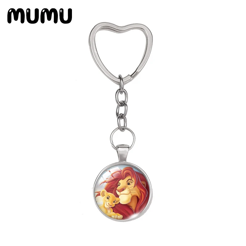 2021 Новый брелок "Сердце Короля Льва" Симба и Нана, круглый ключница с стеклянным куполом, украшения в подарок для детей.
