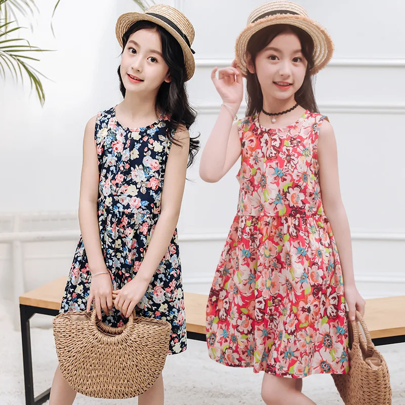 Летнее платье для девочек костюм в Корейском стиле девочек-подростков детское
