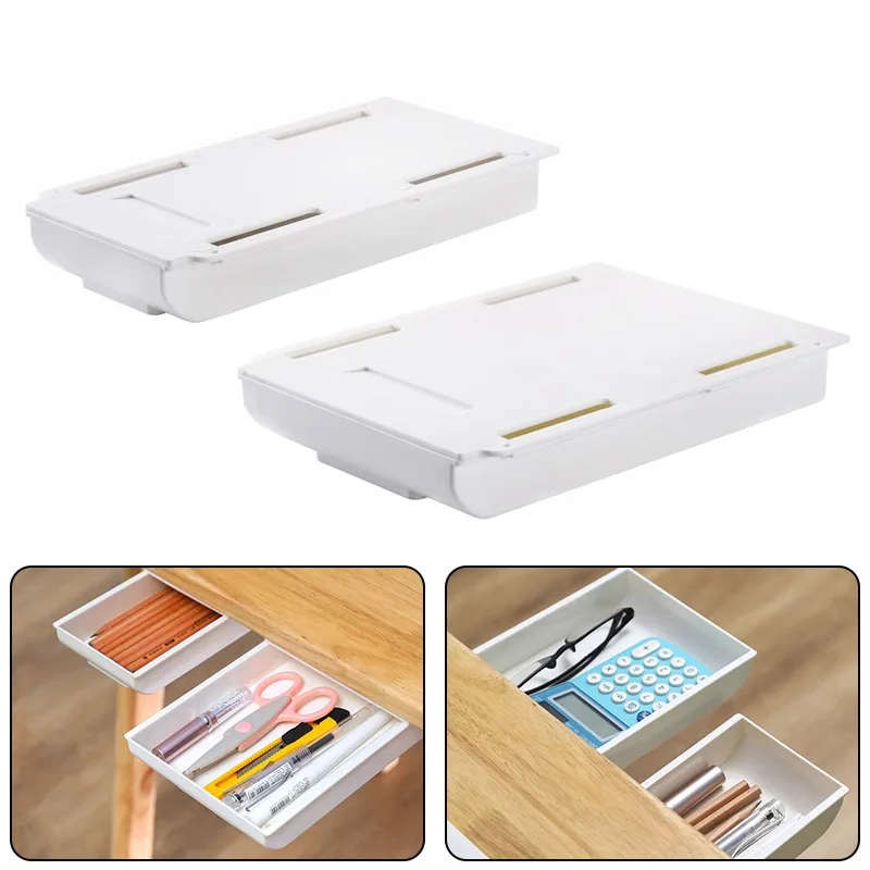 

Adhesive Storage Box For Office Under Desk Table Drawer Organizer Pen Holder Hidden Sorting Box Kitchen Knife Storage Organizer