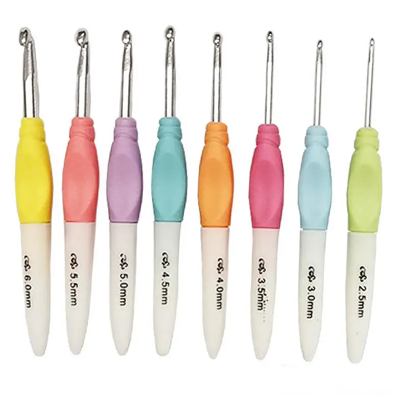 

8pcs Colorful Soft Plastic Handle Alumina Crochet Hooks Knitting Needles Set 2.5-6mm Crochet for Weave Sewing Needles Tool
