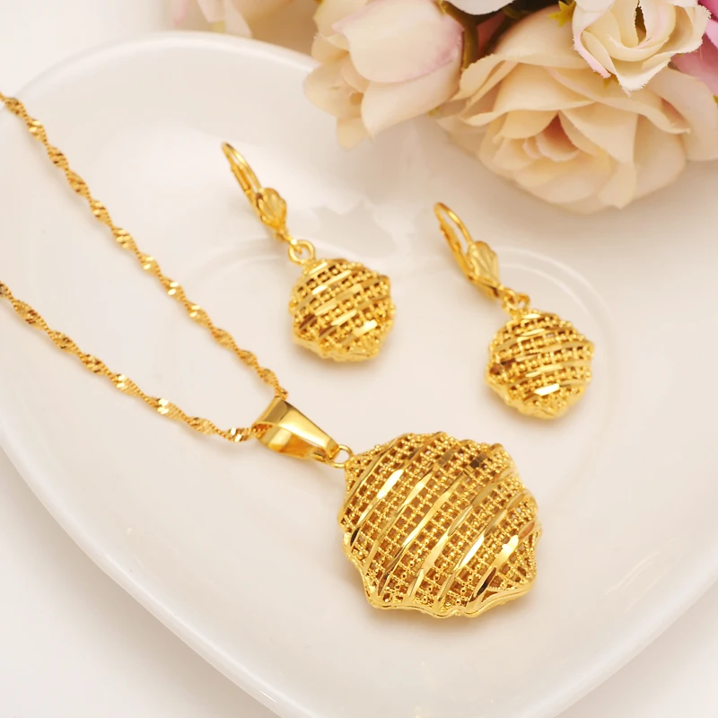 

Fashion Necklace Earring Set Women Party Gift 18 k Fine G/F Gold Leaf Pendant 36*31 mm Jewelry Sets
