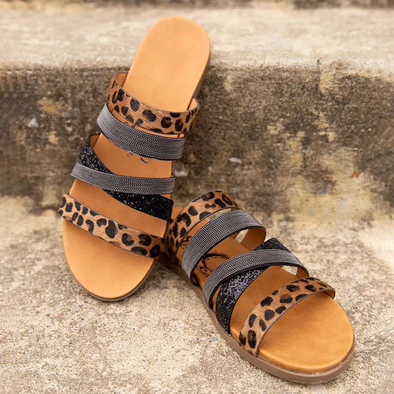 

2020 Summer Flat Slippers Women Shoes Woman Leopard Flock Slip On Casual Female Plus Size Open Toe Beach Slides Fashion Ladies