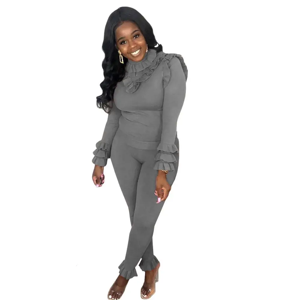 Женский комплект из двух предметов с длинным рукавом 2 вязаный свитер и штаны