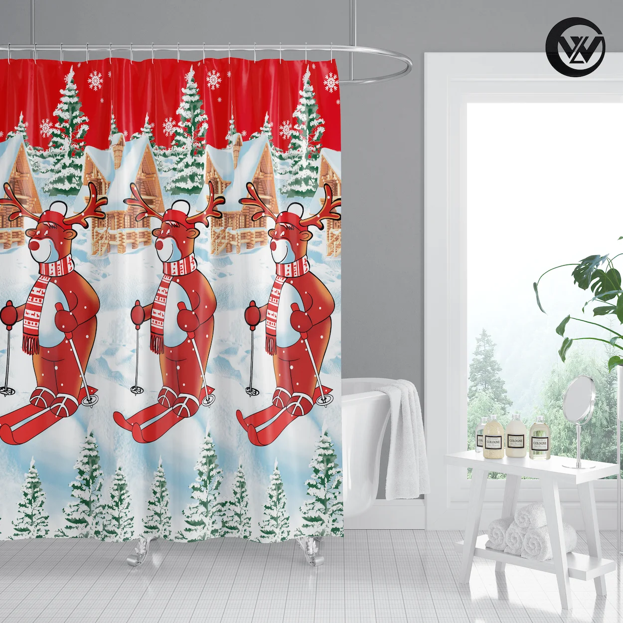 2020 Sublimation Polyester Christmas Creative Letters Hotel Shower Curtain, Custom Print Fabric Vintage Home Bathroom Curtain/