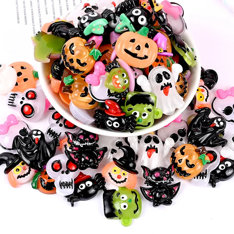 

10Pcs Halloween Pumpkin Skull Ghost Flat back Resin Cabochon Embellishments for Scrapbooking Decoration Craft DIY Accessories