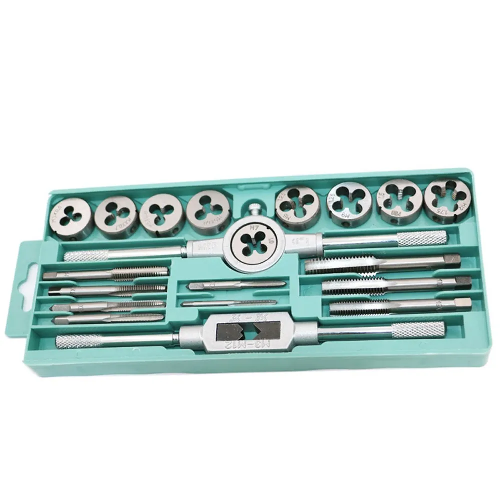 

20Pcs Taps And Dies Set M3-M12 Metric Screw Thread Tap Tapping Wrench Hand Threading Tools M3 M4 M5 M6 M7 M8 M9 M10 M11 M12