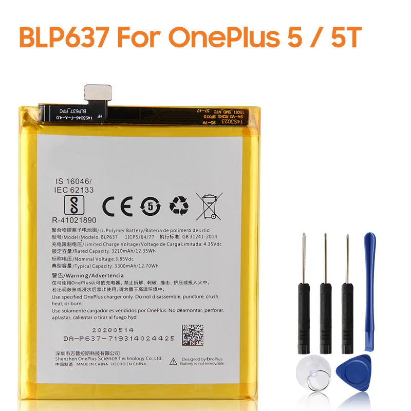 yelping BLP637 Phone Battery For OnePlus 5 5T One Plus 1+5 1+5T With Free Tools 3300mAh