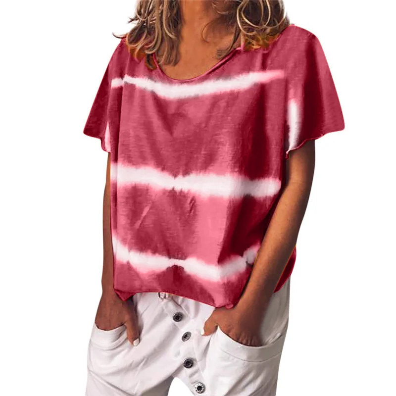 

Women's Summer Striped Straight Tie Dyed Short Sleeve Women's T-shirt Maternity Tees