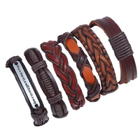 6pcsset 2021 new retro woven multilayer cowhide bracelet cross border source mens combination set leather bracelet